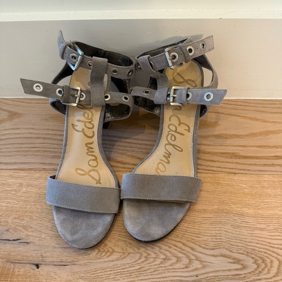 Sam Edelman Women's Eyda Gray Suede Dress Strappy Sandal Sz 8 Chunky Heel Punk - Picture 2 of 11